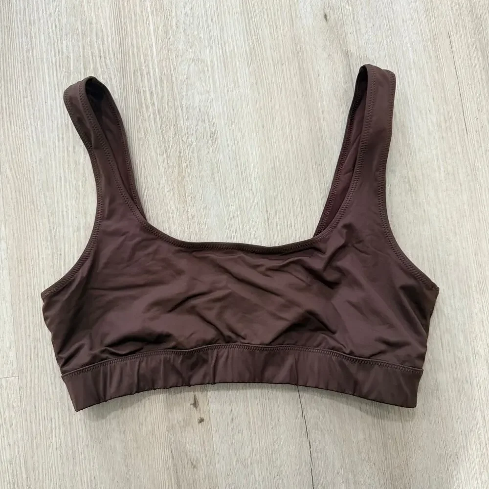 SKIMS Scoop Neck Tank Bikini Top Cocoa Brown Minimal Swim Top Size XL